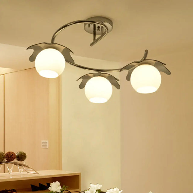 Modern Chrome Ball Semi Flush Light Fixture - 3 Lights Frosted White Glass Lamp