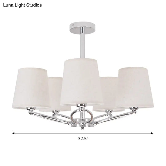 Modern Chrome Barrel Chandelier With 5 Fabric Pendant Lights - Bedroom Lighting Kit