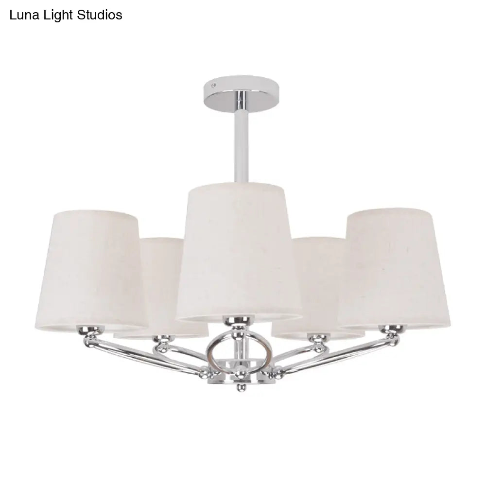 Modern Chrome Barrel Chandelier Lamp - 5-Light Fabric Pendant Light Kit For Bedrooms