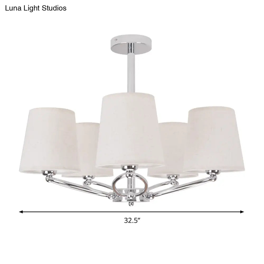 Modern Chrome Barrel Chandelier Lamp - 5-Light Fabric Pendant Light Kit For Bedrooms