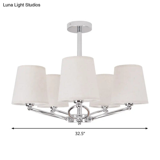 Modern Chrome Barrel Chandelier Lamp - 5-Light Fabric Pendant Light Kit For Bedrooms