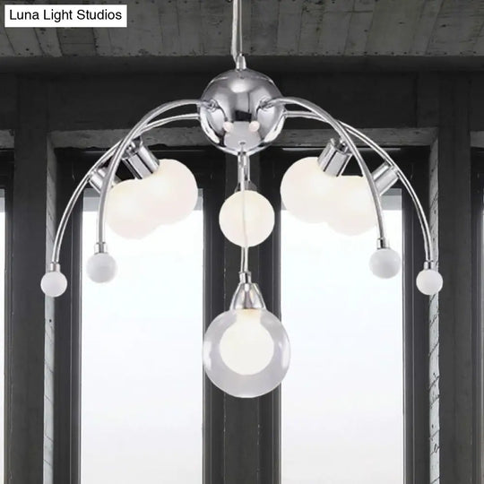 Modern Chrome Bubble Chandelier With White Glass And Led Lights - 6/9 Light Ceiling Fixture