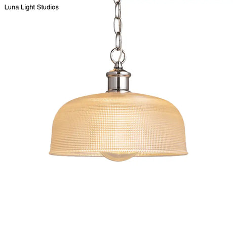 Modern Chrome Clear Prismatic Glass Pendant Light Fixture 1-Light Dome Design