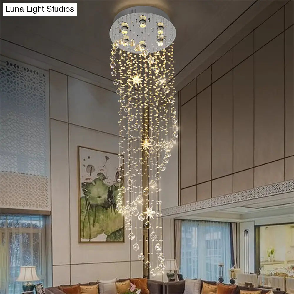 Modern Chrome Crystal Orb Flush Mount Fixture With Waterfall Design And 6 Lights