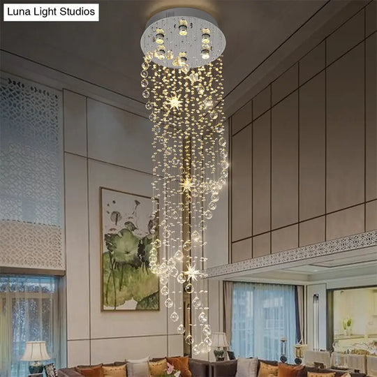 Modern Chrome Crystal Orb Flush Mount Fixture With Waterfall Design And 6 Lights