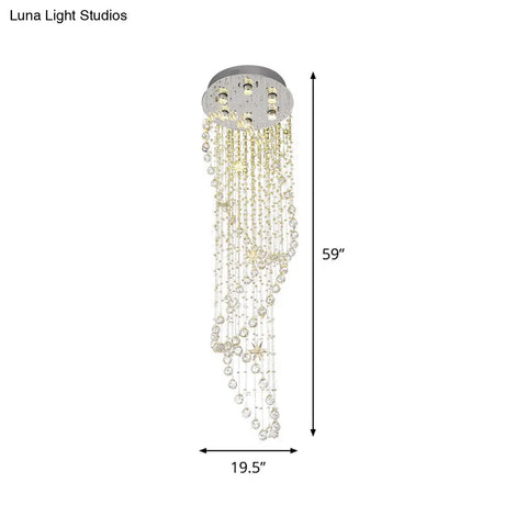 Modern Chrome Crystal Orb Flush Mount Fixture With Waterfall Design And 6 Lights