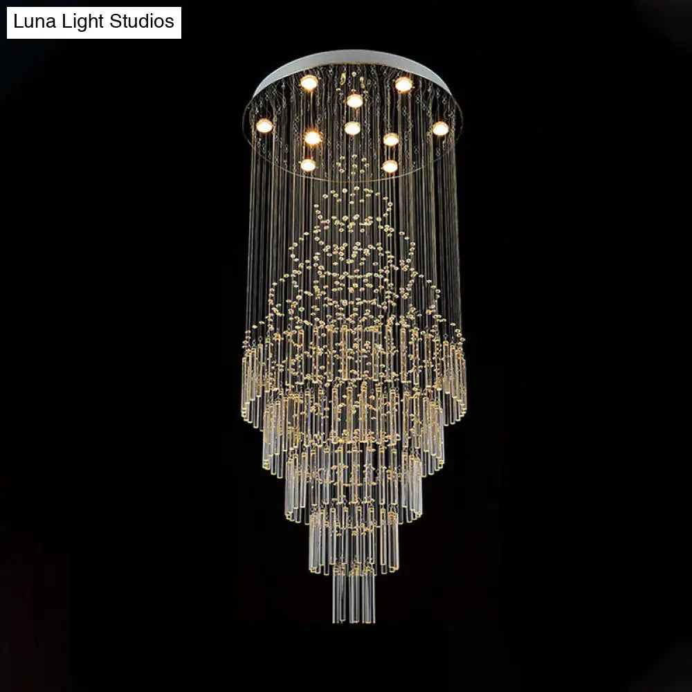 Modern Chrome Crystal Tube Ceiling Mounted Led Light - 4 - Light Tiered Flushmount For Stairway