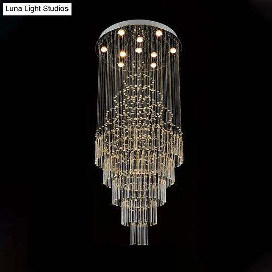 Modern Chrome Crystal Tube Ceiling Mounted Led Light - 4 - Light Tiered Flushmount For Stairway