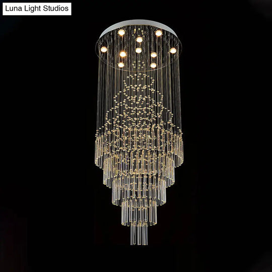 Modern Chrome Crystal Tube Ceiling Mounted Led Light- 4-Light Tiered Flushmount For Stairway