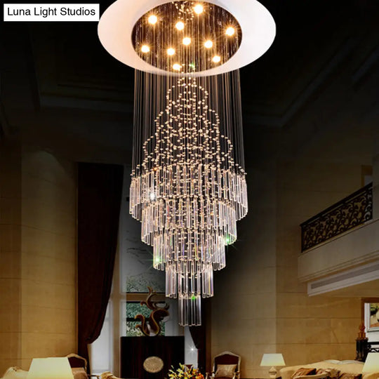 Modern Chrome Crystal Tube Ceiling Mounted Led Light - 4 - Light Tiered Flushmount For Stairway