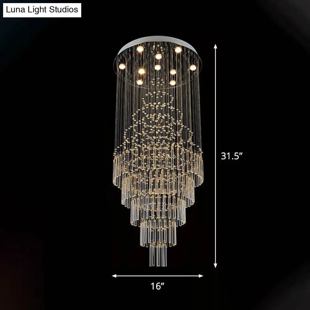 Modern Chrome Crystal Tube Ceiling Mounted Led Light- 4-Light Tiered Flushmount For Stairway