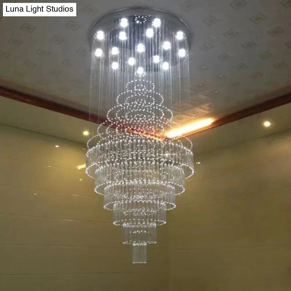 Modern Chrome Crystal Tube Ceiling Mounted Led Light- 4-Light Tiered Flushmount For Stairway