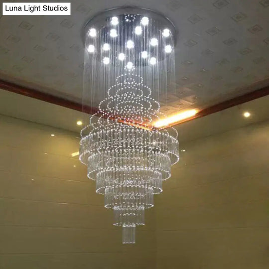 Modern Chrome Crystal Tube Ceiling Mounted Led Light- 4-Light Tiered Flushmount For Stairway