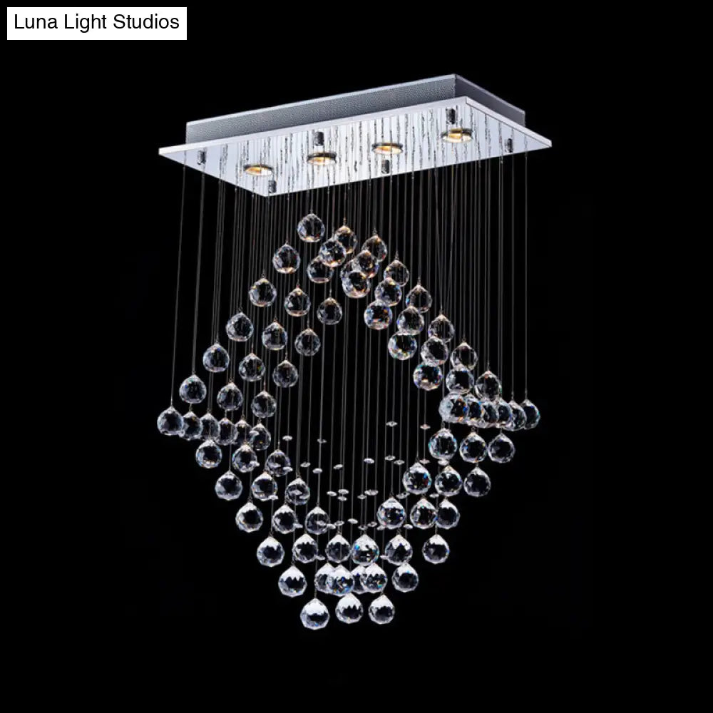 Modern Chrome Diamond Flush Ceiling Light Crystal Orb Led Mount Lamp For Dining Room