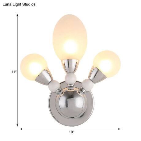 Modern Chrome Egg Wall Light Fixture With 2/3 White Glass Led Lights