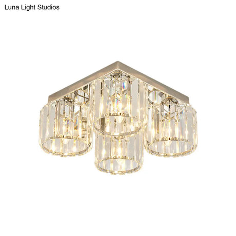 Modern Chrome Flush Mount Ceiling Lamp With Prismatic Crystal Bulbs