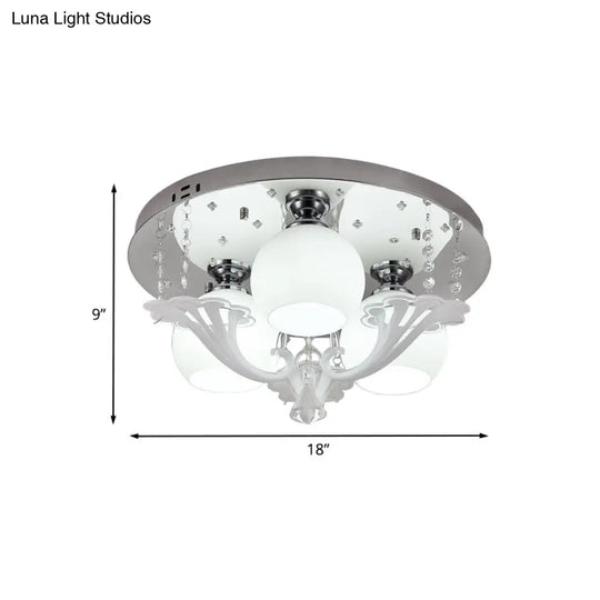 Modern Chrome Flush Mount Fixture With Frosted Glass Shade - Set Of 3 Bedroom Bulbs