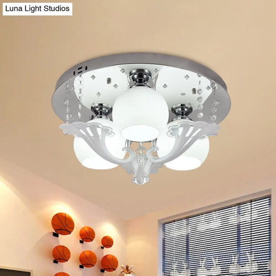 Modern Chrome Flush Mount Fixture With Frosted Glass Shade - Set Of 3 Bedroom Bulbs White