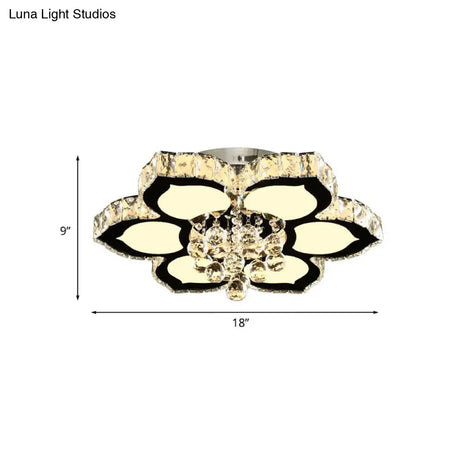 Modern Chrome Led Ceiling Lamp With Crystal Orb Bloom For Bedroom - 18’/26’ Diameter