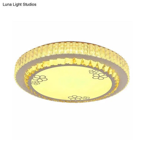 Modern Chrome Led Ceiling Lamp With Faceted Crystal - Minimalistic Flush Light Fixture