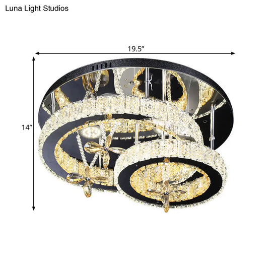 Modern Chrome Led Circle Ceiling Lamp With Cut Crystal Semi - Mount And Remote Stepless Dimming