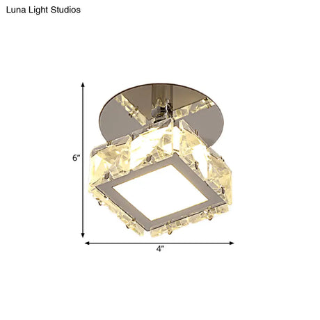Modern Chrome Led Crystal Block Semi Mount Ceiling Light Fixture - Warm/White Lighting