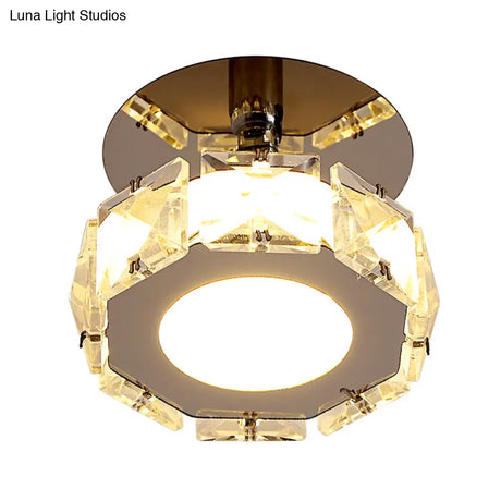 Modern Chrome Led Crystal Block Semi Mount Ceiling Light Fixture - Warm/White Lighting