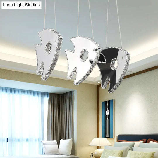 Modern Chrome Fish Pendant Light With Led Crystal And Warm/White Lighting / White