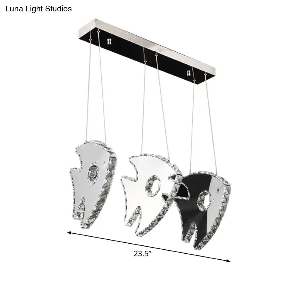 Modern Chrome Fish Pendant Light With Led Crystal And Warm/White Lighting