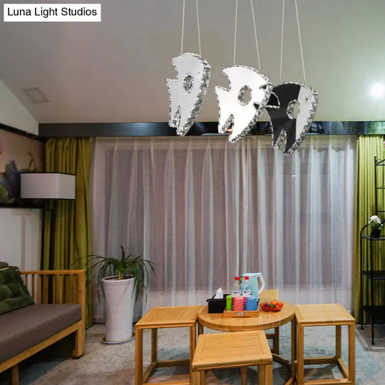 Modern Chrome Fish Pendant Light With Led Crystal And Warm/White Lighting