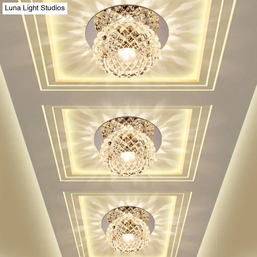 Modern Chrome Led Crystal Flushmount Light Fixture For Corridors
