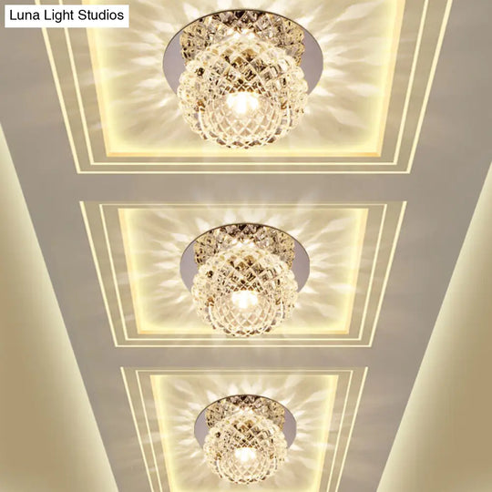 Modern Chrome Led Crystal Flushmount Light Fixture For Corridors