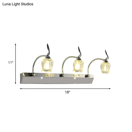 Modern Chrome Led Vanity Light With Adjustable 3 Bulbs Flower Crystal Shade - Wall Mounted Bathroom