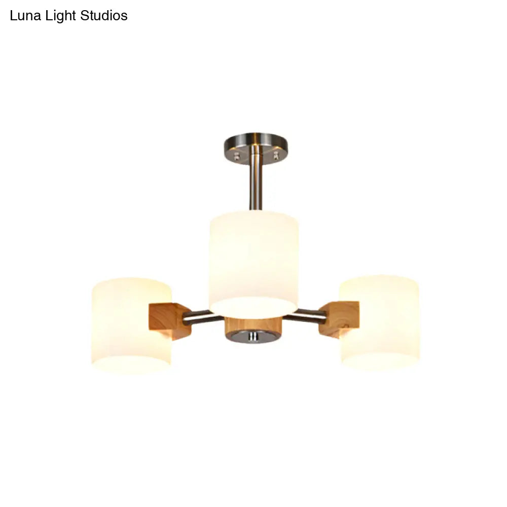 Modern Chrome Semi Flush Ceiling Lamp With White Glass - 2/3 Lights Living Room Lighting