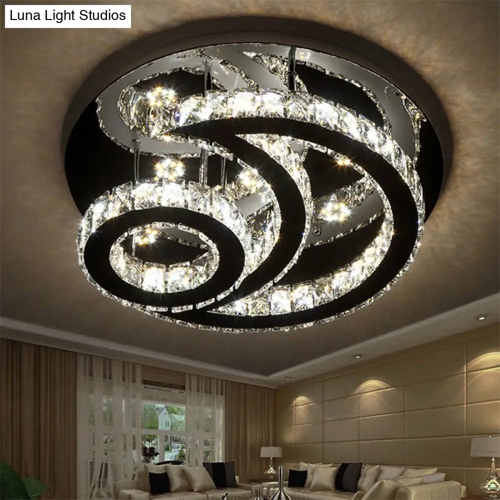 Modern Chrome Semi - Flush Moon And Sun Ceiling Light With Crystal Led Decor