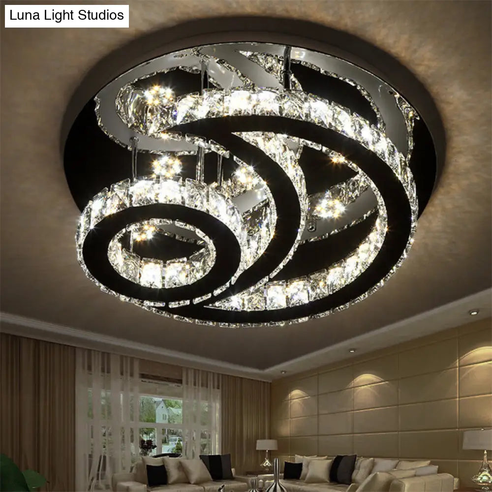 Modern Chrome Semi-Flush Moon And Sun Ceiling Light With Crystal Led Decor