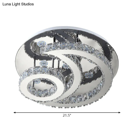 Modern Chrome Semi-Flush Moon And Sun Ceiling Light With Crystal Led Decor