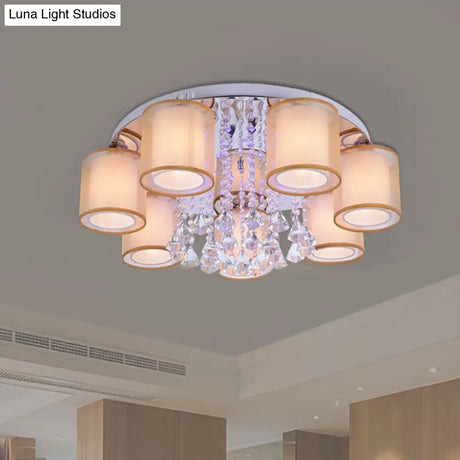 Modern Chrome Sheepskin Ceiling Light With Clear Crystal Accent - 3/7 Lights Cylinder Flush Mount