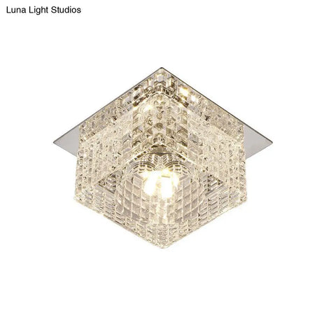 Modern Chrome Square Flush Mount Led Crystal Ceiling Light With Dome Shade In
