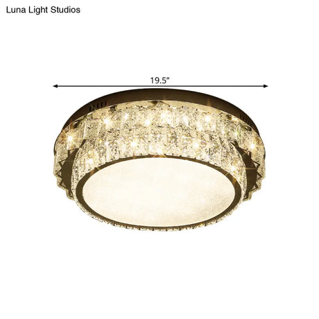 Modern Chrome Square/Round Crystal Block Led Flush Light For Bedroom - Close To Ceiling Lamp