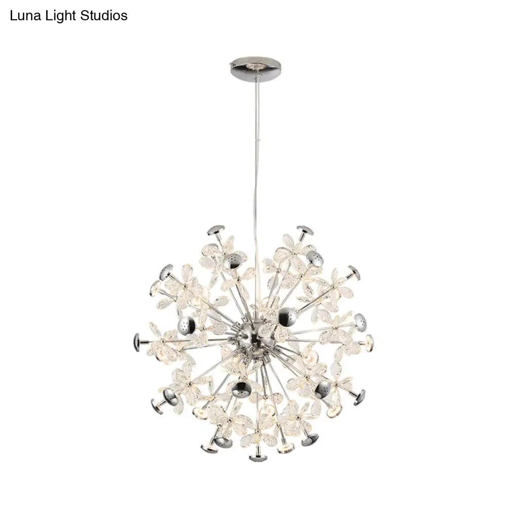 Modern Chrome Starburst Chandelier - 12 Heads Floral Crystal Dining Room Hanging Lamp