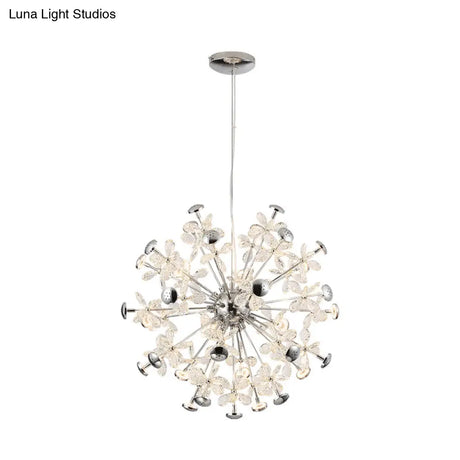 Modern Chrome Starburst Chandelier - 12 Heads Floral Crystal Dining Room Hanging Lamp