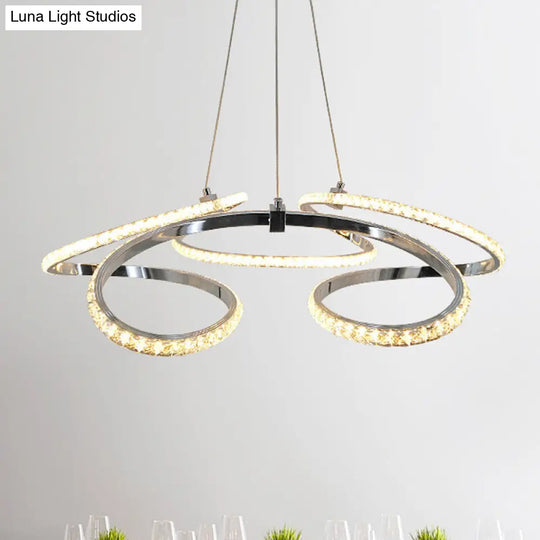 Led Crystal Chandelier Pendant - Twist Design Chrome Finish Warm/White Light Dining Room Ceiling