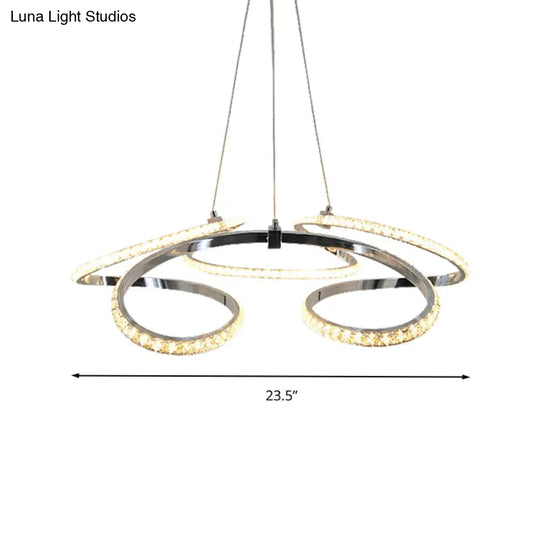 Modern Chrome Twist Chandelier - Crystal Led Pendant Light Warm/White Glow Elegant Dining Room