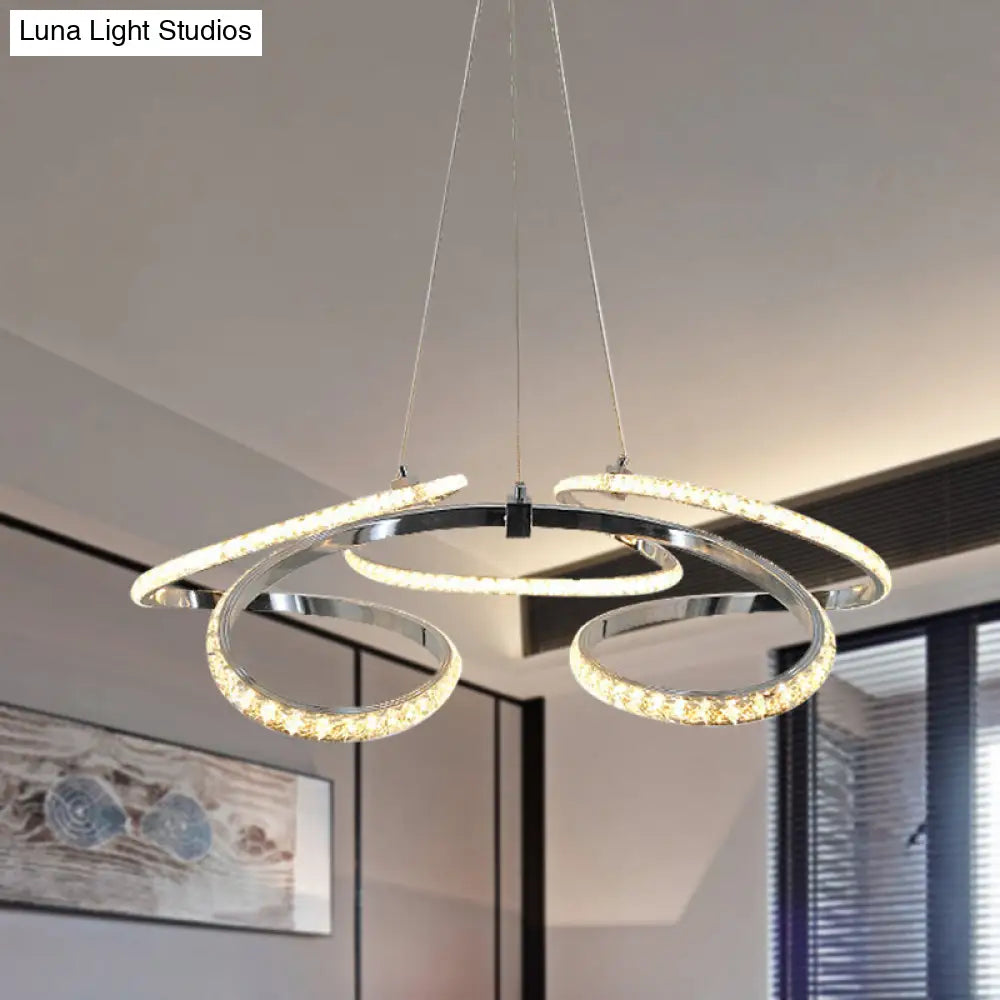 Led Crystal Chandelier Pendant - Twist Design Chrome Finish Warm/White Light Dining Room Ceiling