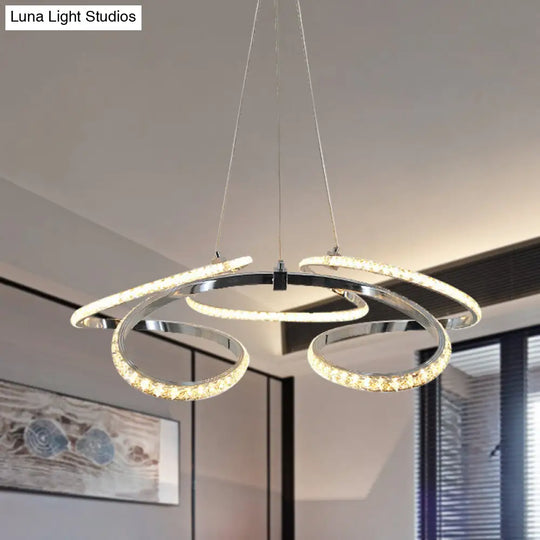 Led Crystal Chandelier Pendant - Twist Design Chrome Finish Warm/White Light Dining Room Ceiling