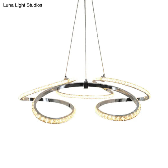 Modern Chrome Twist Chandelier - Crystal Led Pendant Light Warm/White Glow Elegant Dining Room