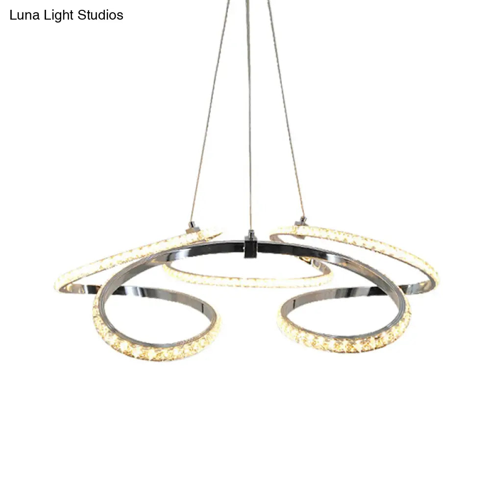Led Crystal Chandelier Pendant - Twist Design Chrome Finish Warm/White Light Dining Room Ceiling