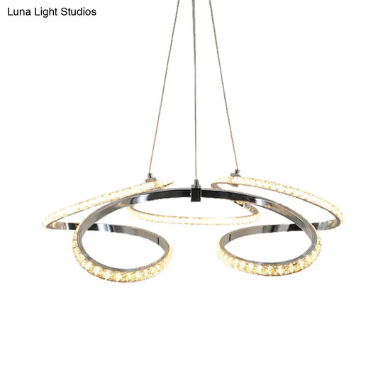 Led Crystal Chandelier Pendant - Twist Design Chrome Finish Warm/White Light Dining Room Ceiling