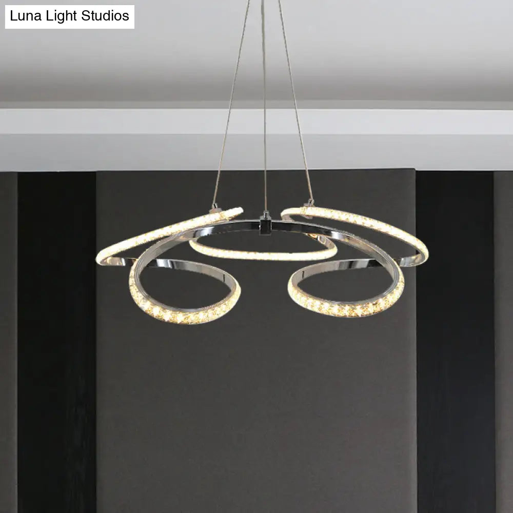 Modern Chrome Twist Chandelier - Crystal Led Pendant Light Warm/White Glow Elegant Dining Room